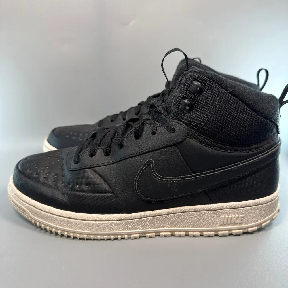 Nike Court Vision Mid Winter Mens 10.5 10 1/2 Sneaker Black White Leather Shoes